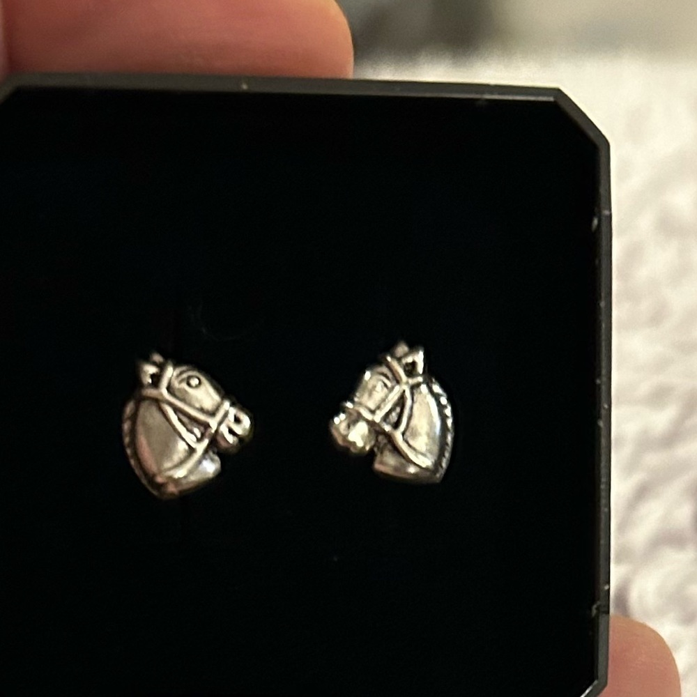 Girls 925 horse Sterling Silver Post Earrings Monkimau New In Box